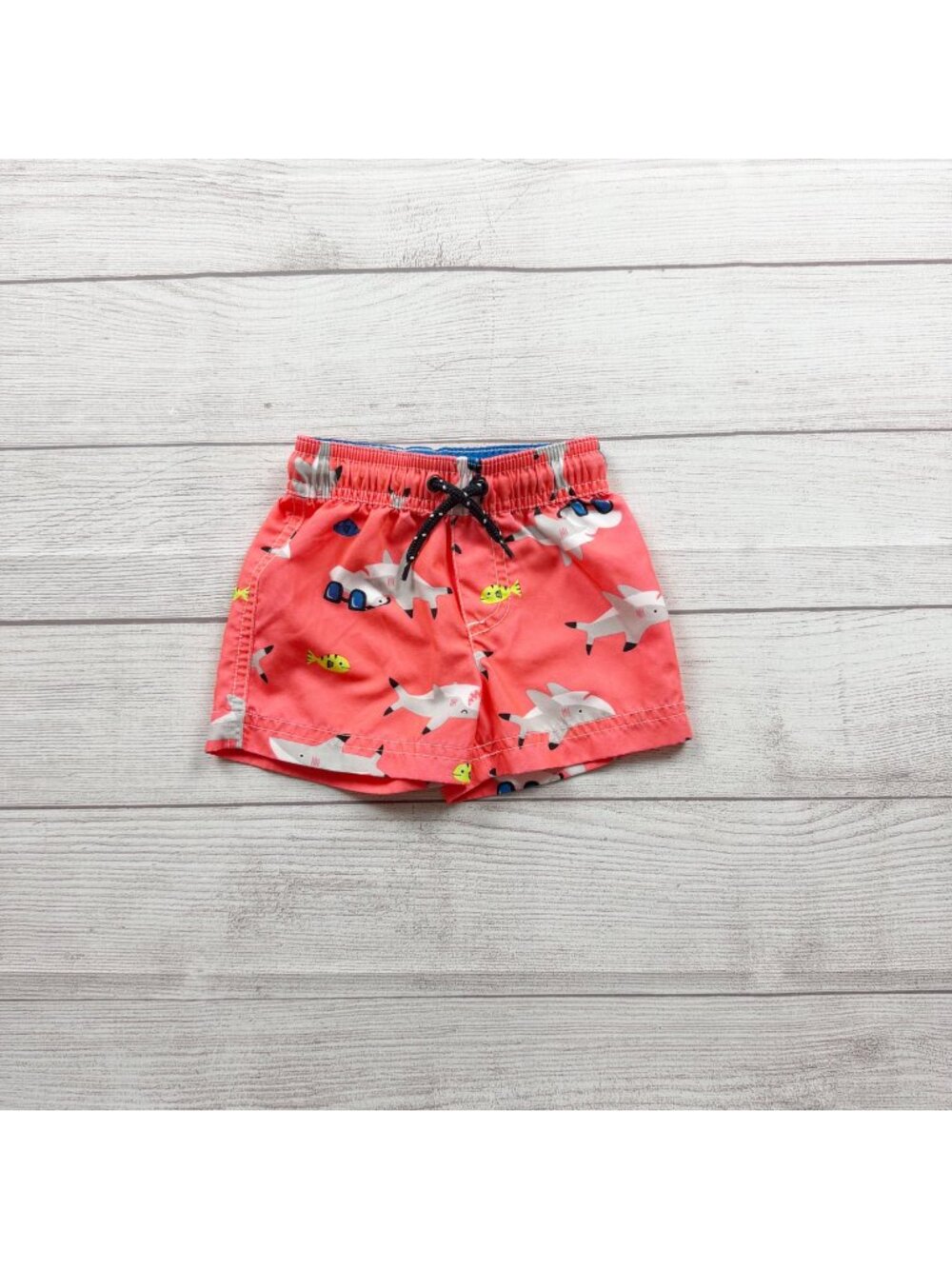 Carter's Baby Boys Shark Print Swim Trunks Coral Elastic Waist 6-9 Months